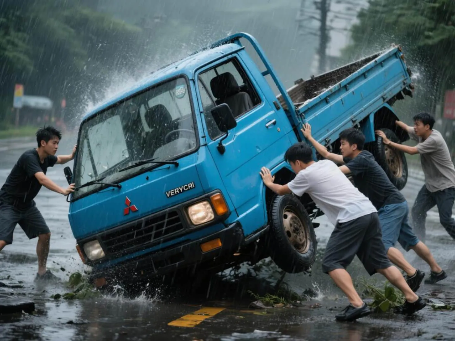 The Ultimate Rescue Squad! Typhoon Flips Truck, Owner Exclaims: More Absurd Than a Movie!
